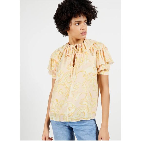 Ted Baker Tops - Ted Baker Frisis MIB Frill Printed Top Light Yellow Womens Size 2 Ted Size 0